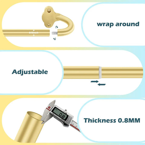 Wrap Around Blackout Curtain Rod 16-28 Inch Adjustable 5/8 Inch Curved Window Rod For Room Darkening in Modern Gold
