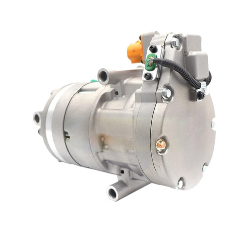 High Performance Electric AC Compressor Direct Replacement For Hyundai Kona And Kia Niro EV 97701K4000, aluminum housing, close-up view.