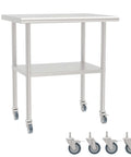 Stainless Steel Work Table With Undershelf And Casters, Flat Top Commercial Prep Table For Kitchen, Restaurant, And Garage, Heavy Duty, 30 Inch