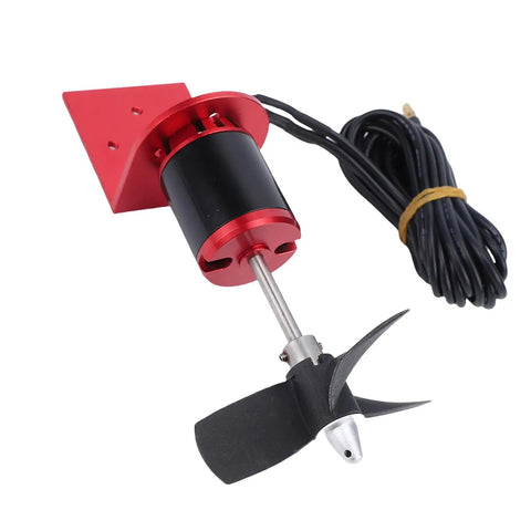 Beefy 6kg Thrust Underwater RC Boat Thruster with brushless motor and 3 blade propeller, aluminum alloy sealed build, side view