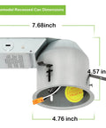 4 Inch Recessed Lighting Remodel Housing Kit With Airtight IC Can And TP24 Connector for LED Downlight retrofit, dimensions shown