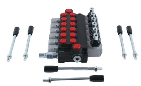 Six Spool Hydraulic Directional Control Valve Open Center 13 GPM 3600 PSI Monoblock Cast Iron With Adjustable Relief Valve