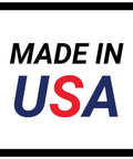 Sign with bold text 'Made in USA' in black and red letters inside a black frame on a white background.