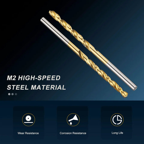 2.9mm Drill Bit Set M2 High Speed Steel TiN Coated 135 Degree Split Point Straight Shank For Stainless Steel Hard Metals