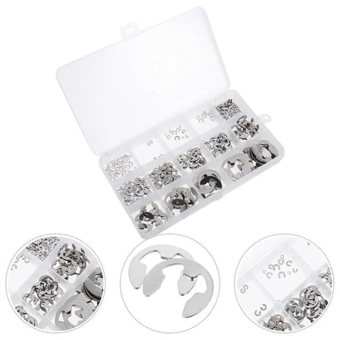 Open Retaining Ring Kit 1.5 To 15mm Stainless Steel Circlip Set Assortment For Automotive Machinery And DIY Projects Durable Easy To Install Clips For Quick Fixes And Reliable Seals. open box with stainless steel circlips