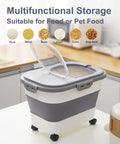 Space Saving Collapsible Rice Storage Container With 20 To 30 Lb Capacity Rolling Wheels Airtight Locking Lid Includes Cup And Scoop Great For Rice Flour Pet Food And More Sturdy Pantry Organizer For Kitchen in a kitchen setting