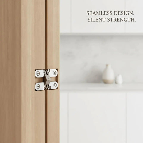 Stainless Steel Invisible Cross Hinge with Concealed Pivot for Hidden Doors and Cabinets, flush mount hardware in tight space