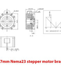 Technical drawing of 57x57mm Nema 23 stepper motor brake showing dimensions and electrical wiring for CNC machines.