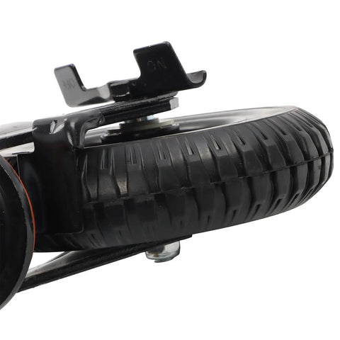 No Sweat Heavy Duty 8 Inch Black Gate Caster Wheels Rated For A Sturdy 600 Lb Load showing black rubber tire and mounting bracket.