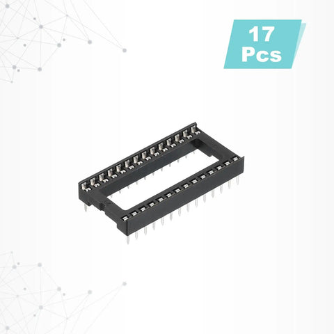 DIP IC Chip Socket Adapter Kit with Seventeen Pieces 28 Pin 15.24 mm Row Pitch and 2.54 mm Pitch for Breadboard Projects.