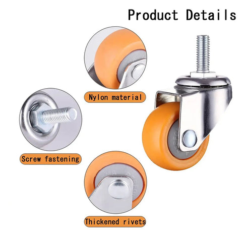 Heavy Duty Swivel Caster Wheels With Threaded Stem Nylon Rollers for Chairs Tables Furniture Smooth As Butter showing nylon material and screw fastening.