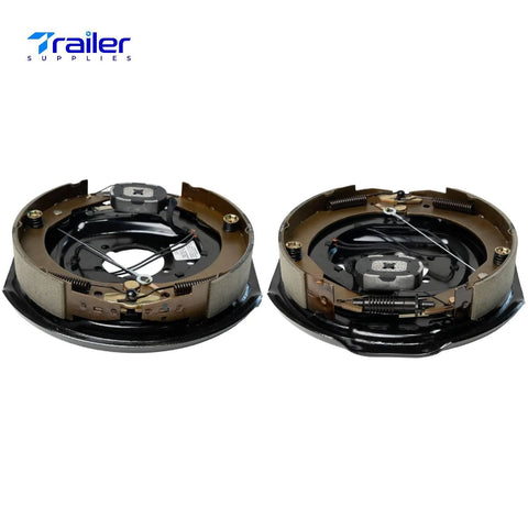 Trailer Supplies electric trailer brake assemblies, 12x2 in, self-adjusting, for 7,000 lb axles (two shown)