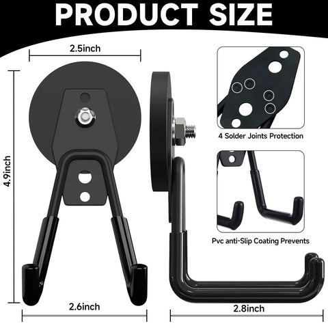 Heavy Duty Magnetic Hooks 4 Pack With Anti Slip Rubber Coating Neodymium Base Delivers Up To 25 Lbs Hold Pegboard Compatible