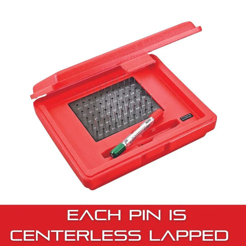 Pro Grade Precision Steel Pin Gauge Set With Beefy Protective Case 0.011 To 0.060 Inch Range Minus Set Type 50 Gages open red case