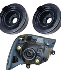 2 Pack 85mm H4 Headlight Dust Covers With 20mm Hole Rubber Seal Protective Covers For H4 Bulb Housing Conversion Weatherproof Auto Replacement Accessories For Cars SUVs Trucks 3.3 Inches showing the covers and a headlight housing.