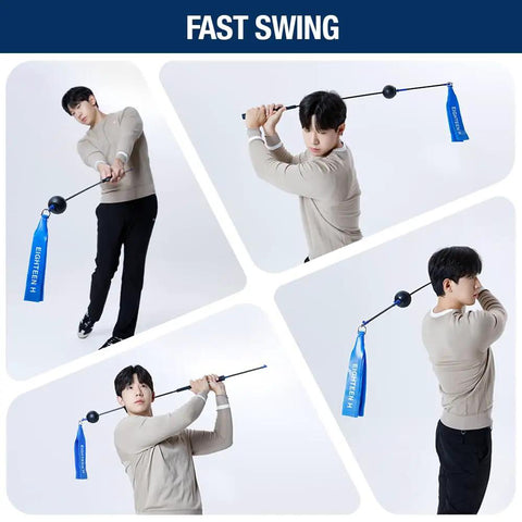 Fast Swing Golf Trainer For Speed And Path Improvement Distance Boost With Lightweight Stick And Latex Band in use