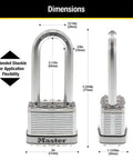 Heavy Duty Outdoor Padlock With Key 4 Pack Keyed-Alike Dual Armor Laminated Steel Body Wrapped In Stainless Steel And Zinc Tough Cut Octagonal Shackle Perfect For Fences Outdoor Storage Sheds Tool Boxes dimensions