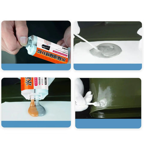 Applying Go To Fix For Radiator Leaks Heavy Duty 50ml High Temp Adhesive And Instant Bond Sealant for automotive repairs.