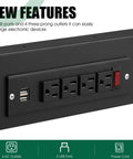 Heavy Duty Height Adjustable Workbench Frame Built Like A Beast Featuring Quick Connect AC And Dual USB Ports showing 2 USB ports and 4 outlets.