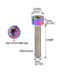 Five Pack M3 Socket Head Titanium Hex Screws 3Mm Titanium Alloy TC4 M3x10mm Blue Anodized Fasteners For RC Drones