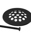 Bulletproof Beehive Bathtub Drain Strainer Grid With Brass Screw Matte Black Finish showing circular design and included screw.