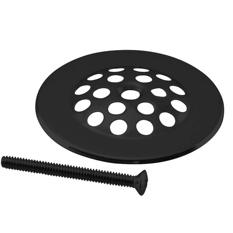 Bulletproof Beehive Bathtub Drain Strainer Grid With Brass Screw Matte Black Finish showing circular design and included screw.