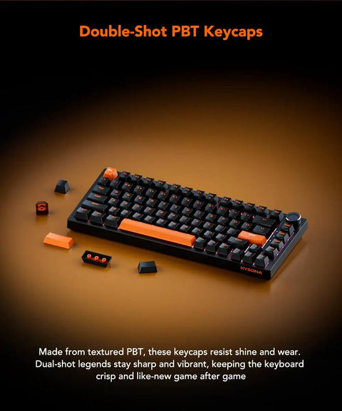 Big Time Wired Mechanical Gaming Keyboard With Hall Effect Magnetic Switches And Fully Adjustable Actuation Serving Breakneck Rapid Trigger And Crisp Multi Function Knob For Savage Pc Mac Setup with orange PBT keycaps on a black frame.