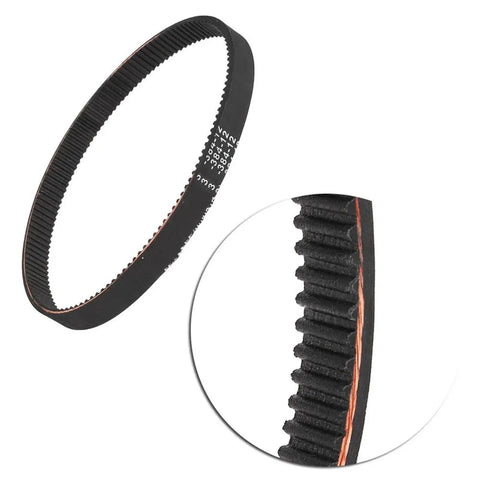 Beefed-Up CVT Motorcycle Drive Belt 3M38412 For 128T, 384mm Length, 12mm Width, Power Transmission Replacement Belt For Bikes, Durable Timing Belt For Smooth, Reliable Daily Rides. Black toothed CVT motorcycle drive belt, close-up detail