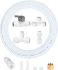 Front view ice maker water line kit with 25 ft clear tubing and white push-fit fittings, Amazon brand