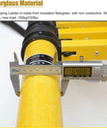 Close-up of Heavy Duty Fiberglass Telescoping Ladder With Hook Rock Solid Electrician Extension Tool showing fiberglass material and measuring scale.