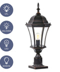 Outdoor Dusk To Dawn Post Light Lantern, 20 Inch High Bronze Lamp Post With Pier Mount, shown with various bulb types and seeded glass shade.