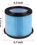 Replacement Filter Kit For 3 To 4.5 Gallon Wet Dry Vacuums Two Pack Three Layer Pleated Filters with dimensions shown