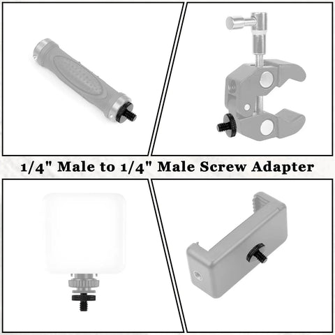 Six Pack 1/4 Inch To 1/4 Inch Threaded Tripod Screw Adapter Double Sided Mount Converter in various configurations.