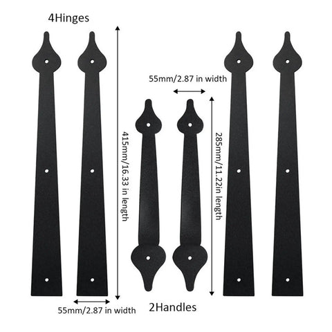 6 Piece Decorative Garage Door Hinge Handles Steel Hardware Kit For Metal Doors Wooden Doors And More With Silent Hydraulic Buffer And Soft Close For Heavy Duty Aluminum And Steel Doors shown with dimensions