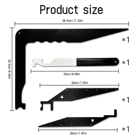 Four-Piece Emergency Crowbar Set for Fire and Rescue Pros, Portable Multi-Tool Kit for First Responders, Ideal for Warehouse and Home Rescue, Black, Durable 2CR13 Stainless Steel Construction for Real-World Emergencies, size chart with 4 pry tools