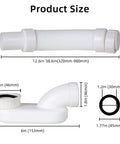 Flexible Freestanding Tub Drain Kit Featuring Slick Low Profile Flat P Trap, size dimensions and ABS plastic material.
