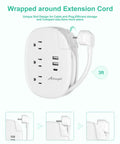 US To Europe Travel Plug Adapter With 3 Outlets And 3 USB Ports USB C European Power Strip With 3 Foot Cord wrapped around
