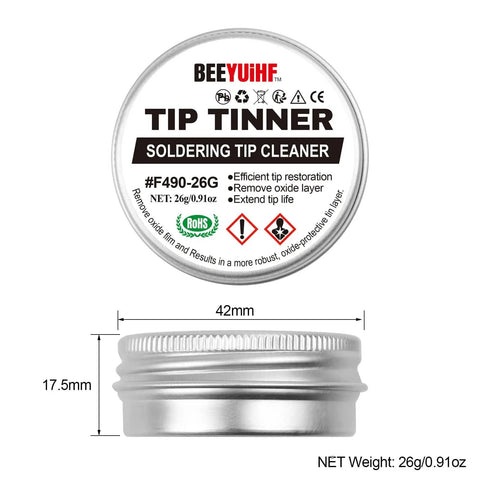 Top view of Soldering Tip Tinner Cleaner And Refresher Flux For Lead Free Soldering, 26g, tin dimensions 42mm x 17.5mm
