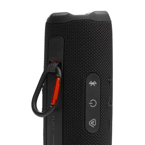 Side view of Flip 7 Waterproof Portable Bluetooth Speaker Bundle With GSport Carbon Fiber Hardshell Case Black AI Sound Boost