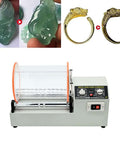 580W Tumbler Polishing Machine With 24Lb Drum, Mini Rotary Jewelry Polisher shown with polished gemstones and rings.