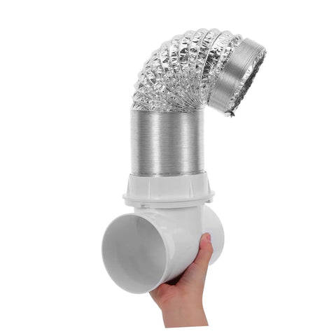 Zerodeko 4 Pc Dryer Vent Hose Connector Kit W/ 16 Ft Flexible Aluminum Film Hose And Abs Coupling For Laundry Install To Stop Leaks Keep Air Flow Smooth And Super Secure. Flexible aluminum dryer vent hose with ABS connector fitting