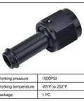 6AN Female To Three Eighths Inch Barb Hose Fitting Straight Swivel For Performance Fuel Lines Aluminum 6061 T6 High Pressure Up To 1500 PSI Easy Install Leak Free Seal black 6AN to 3/8 barb fitting