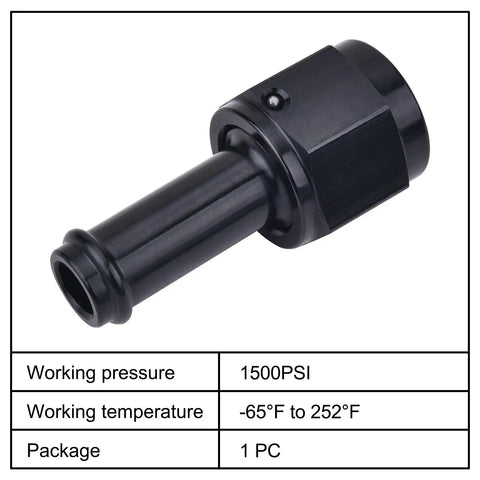 6AN Female To Three Eighths Inch Barb Hose Fitting Straight Swivel For Performance Fuel Lines Aluminum 6061 T6 High Pressure Up To 1500 PSI Easy Install Leak Free Seal black 6AN to 3/8 barb fitting