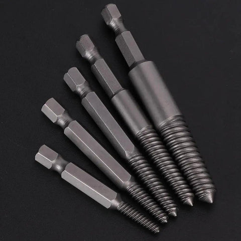 Cr-Mo Steel Screw Extractor Kit 5-Piece Fine Teeth Tool Set For Stripped Broken Rusty Bolts And Damaged Screws Heavy Duty Removal Gear For Garage Pros, five sizes