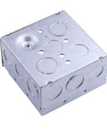Square Metal Electrical Junction Box 4x4 Inches Two One Eighth Inches Deep Galvanized Steel Drawn Construction With Knockouts