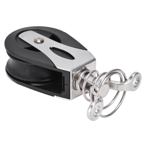 Sailboat Rigging Pulleys 316 Stainless Steel Nylon Sheave Block Head With 20mm Wheel shown from side angle on white background
