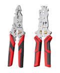 Heavy Duty 12 in One Multi-Tool Wire Stripper For Car Wiring And Electric Jobs Folding Crimping Pliers with red ergonomic handles.