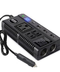 Plug And Play Road Trip Essential 120W Car Power Inverter 12V 24V To 110V AC with 3 AC outlets and 4 USB ports.