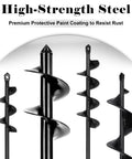 Go-To 4 Pack Garden Auger Drill Bits showing high-strength steel with premium paint coating for rust resistance.