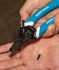 Pro Grade Wire Stripper And Cutter For 8 To 18 AWG Solid And 10 To 20 AWG Stranded Wire with precision stripping holes in hand